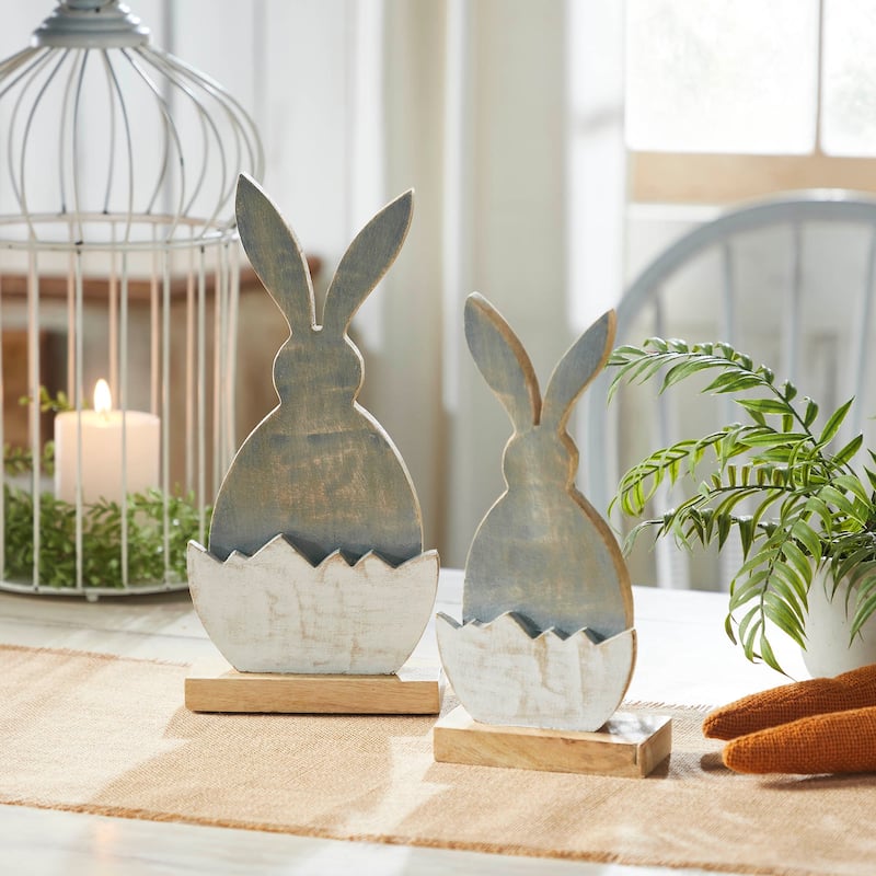 Bunny Hop Wooden Half Egg w/ Grey Bunny Silhouette 13x6x2.25