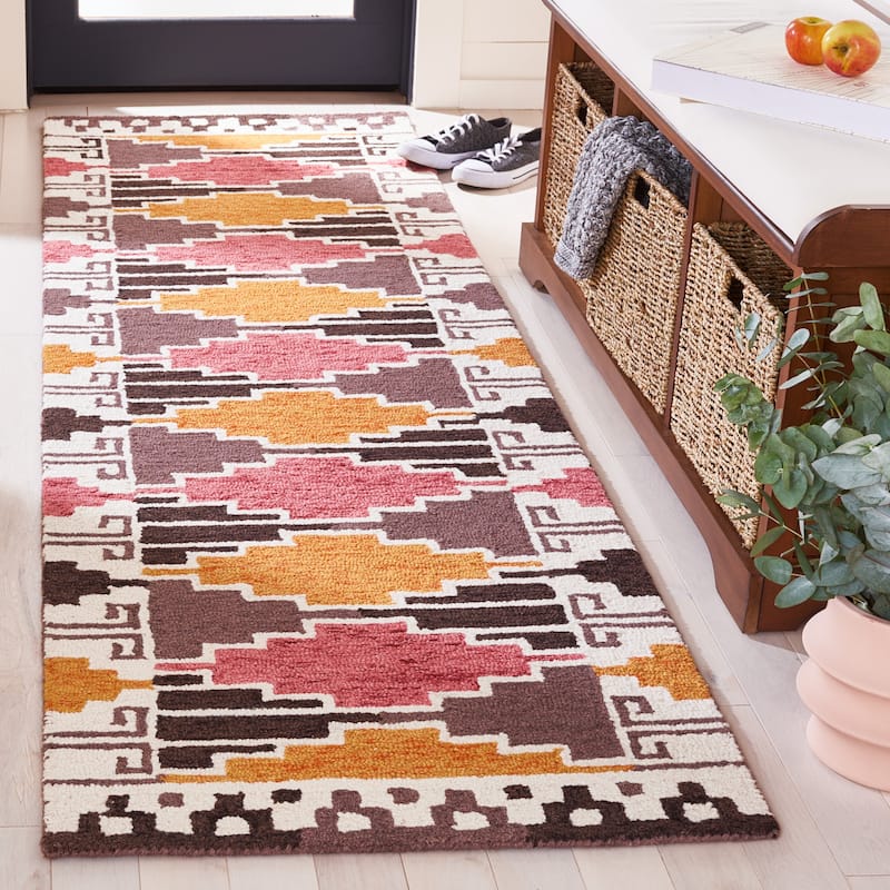 SAFAVIEH Handmade Rodeo Drive Yulisa Mid-Century Modern Wool Rug - 2'3" x 8' Runner - Black/Rust