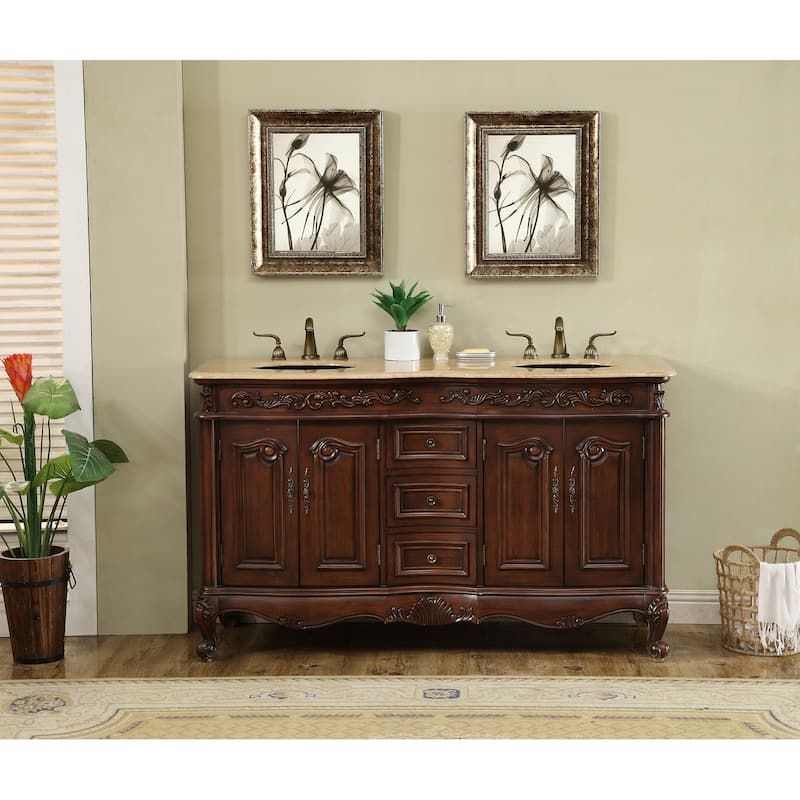Stufurhome Cassandra 60 Inches Dark Cherry Double Sink Bathroom Vanity