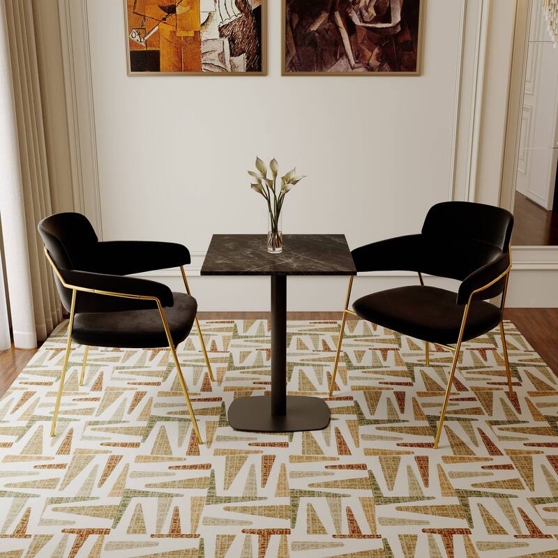 Vail Square Dining Table with 24 in. MDF Tabletop in Black Stainless Steel Square Base Accent Kitchen Table