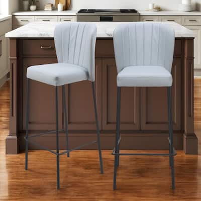 Set of 2 Armless Faux Leather Seat Counter Height Chairs with Full Back and Powder Coated Frame - 35”H x 18.9”W x 19.7”D