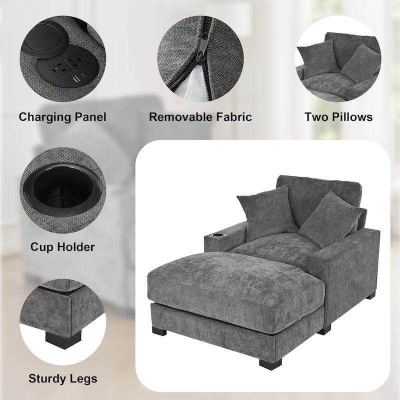 GDFStudio - Polyester 1-Seater 28.3" Chaise Lounge with Tufted Back and Arm