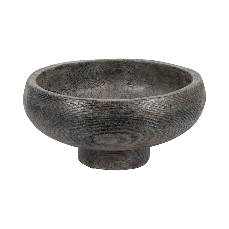 Round Textured Terracotta Decorative Bowl - Home Decor - 14", Black - 14.75"