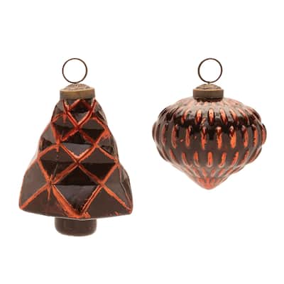 Tree and Onion Glass Christmas Ornaments - 4" - Red and Gold - 6ct
