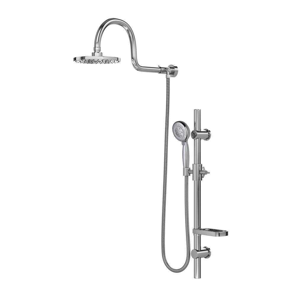 AquaRain 8-in Rain Showerhead Shower System with Adjustable Slide Bar and Multi-function Handshower Chrome