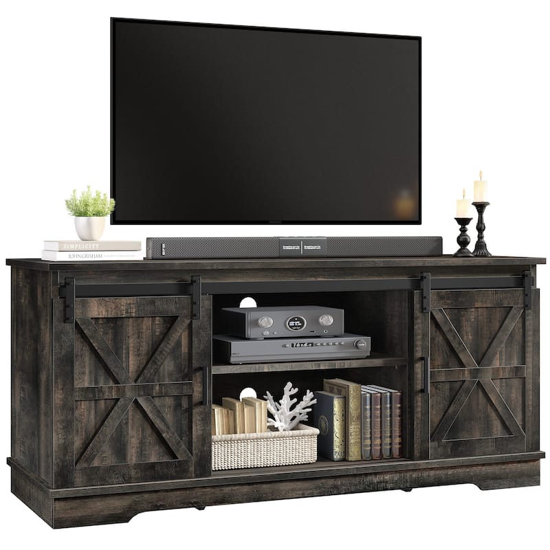 Evelynn TV Stand Sliding Barn Door Farmhouse Wood Entertainment Center for TVs Up to 65" White - Black