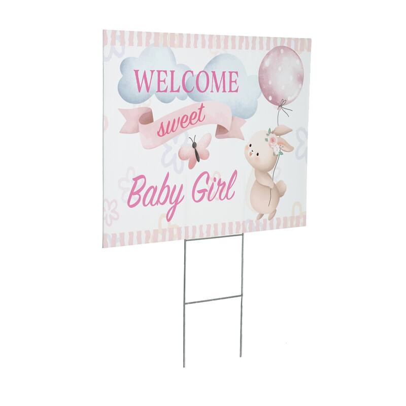 24" x 18" Yard Sign with H-Stake, Bunny Welcome Baby Girl