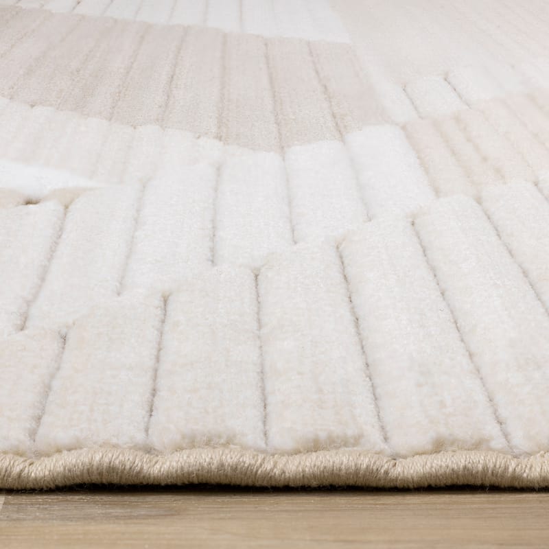 Elizabeth Collection - Beige/Blue Carved Geometric Modern Rug