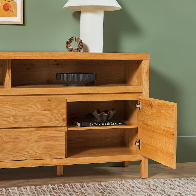 Middlebrook Farmhouse Rustic Solid Oak Wood 65" Sideboard with Storage