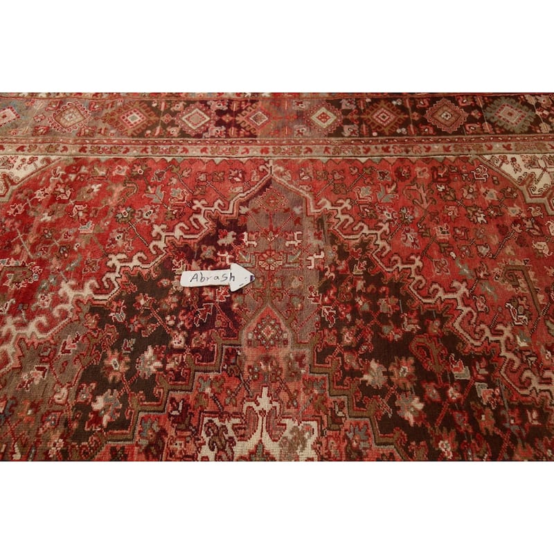 Red Geometric Heriz Persian Vintage Area Rug Handmade Wool Carpet - 9'10"x 12'8"