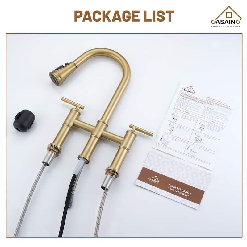 Double Handle Bridge Pull-Down Sprayhead Kitchen Faucet