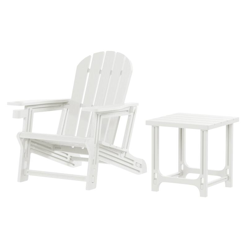 Coastline Outdoor Poly Adirondack Chair with Side Table - White