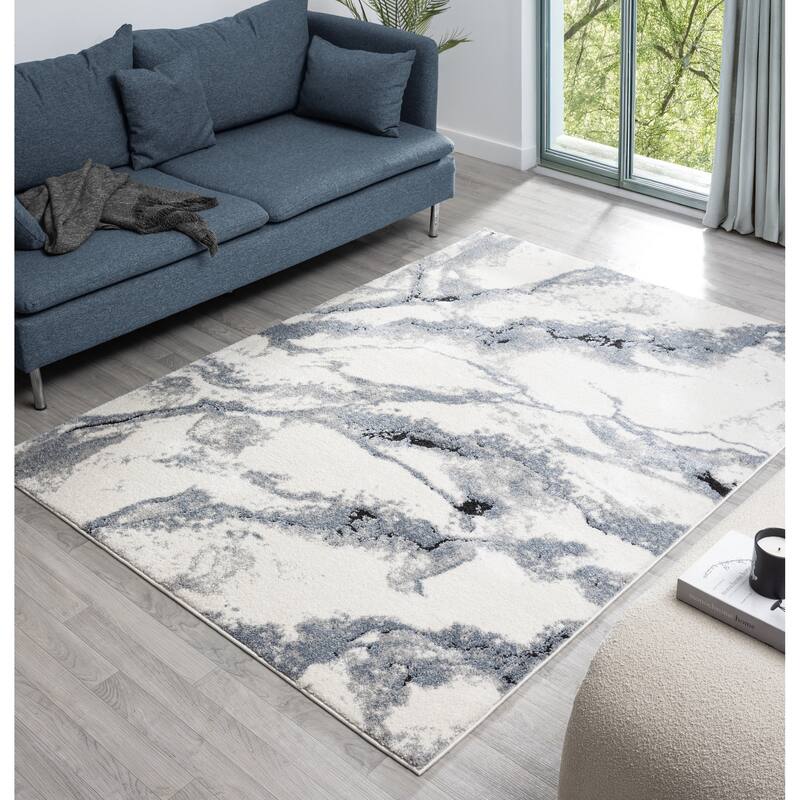Paris Collection Abstract Cream/Blue Rug