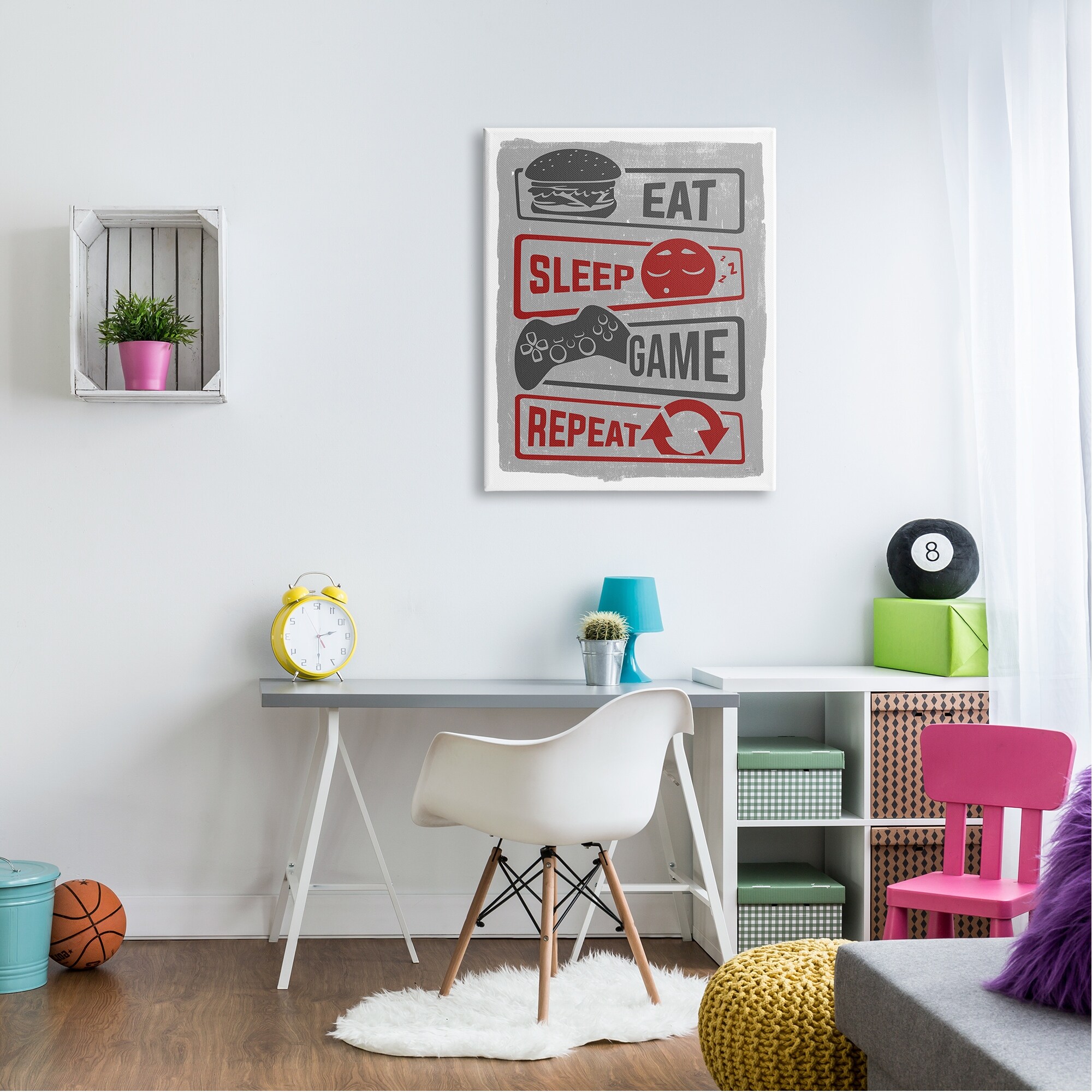 Stupell Eat Sleep Game Repeat Quote Saying Vintage Sign Canvas Wall Art-image