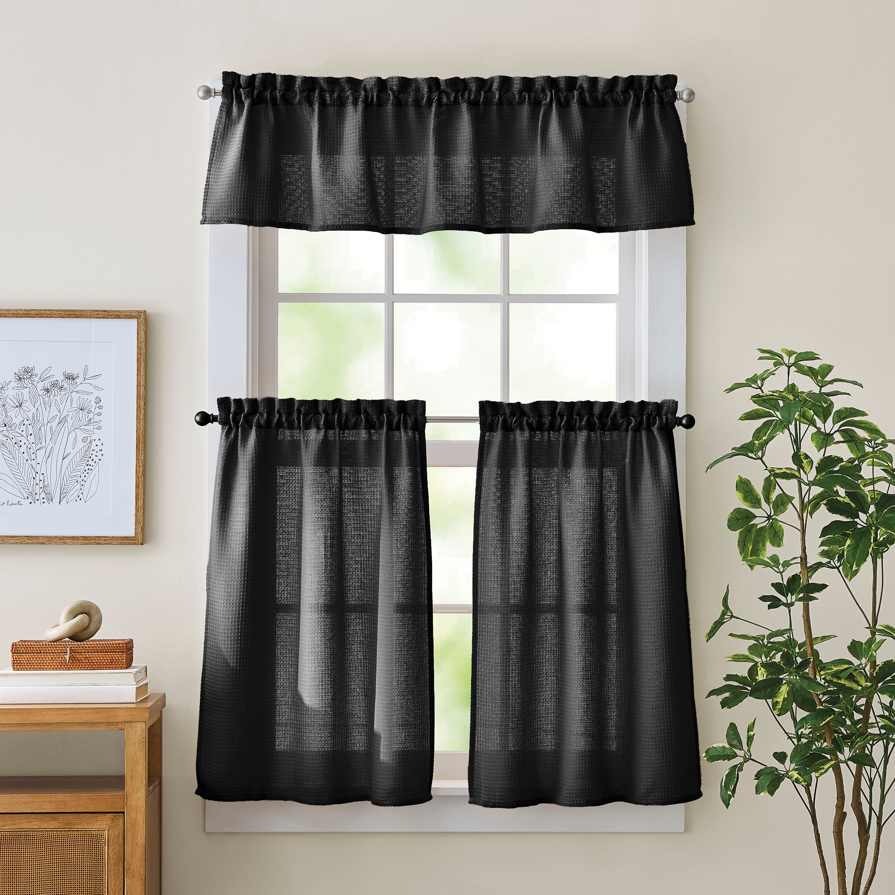 Curtainworks Eldridge Waffle 3-piece Valance & Tier Set