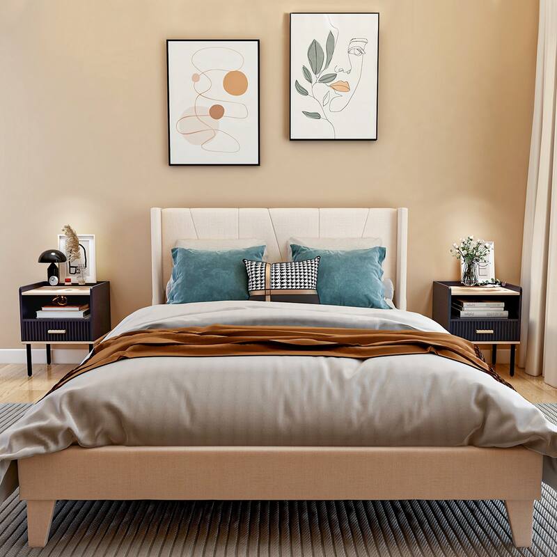Costway Nightstand Bedside End Table with Drawer & Open Shelf for