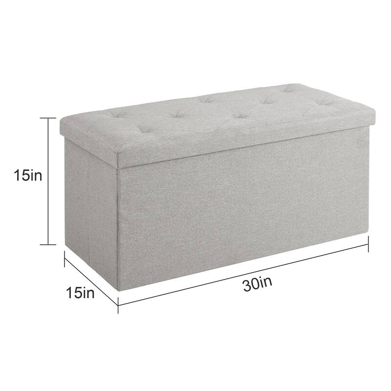 Javlergo 15" Foldable Storage Ottoman, Tufted Linen Foot Rest Stool/Seat Toy Chest