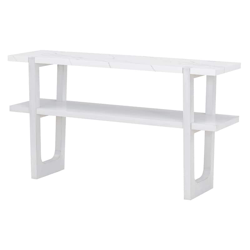 Homy Casa Narrow Console Table Marble-Effect Top and Open Shelf