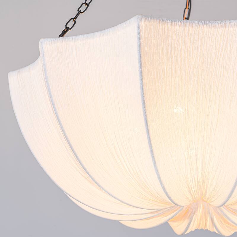 5-Light White Fabric Shade Pendant Light for Living Room - Black White