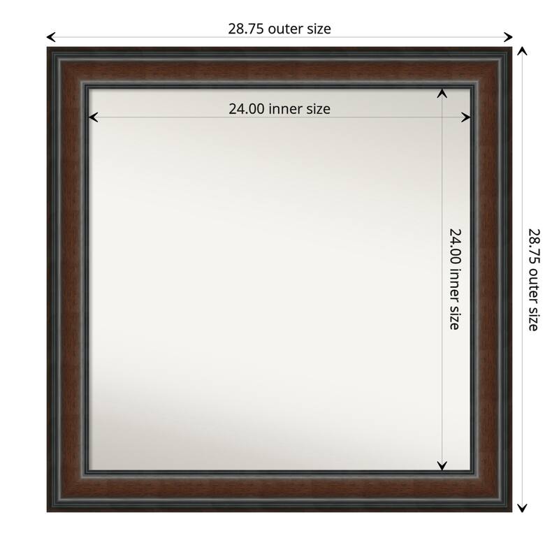 Cyprus Walnut Framed Non-Beveled Custom Wall Mirror, Bathroom Vanity Mirror - Outer Size: 28.75 x 28.75