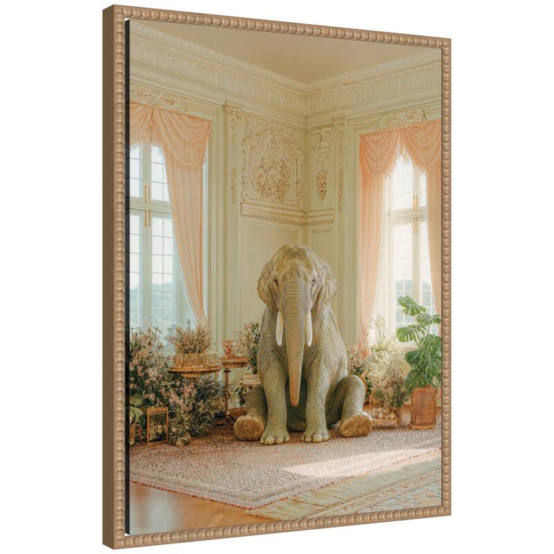 Kate and Laurel Lazy Elephant Sitting in His Room by Michael Schauer Framed Canvas Wall Art Print - 18 x 24 - Brown