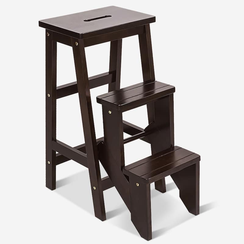 3 In 1 Folding Ladder Stool 3 Tier Step Bench Multifunction Shelf - Coffee