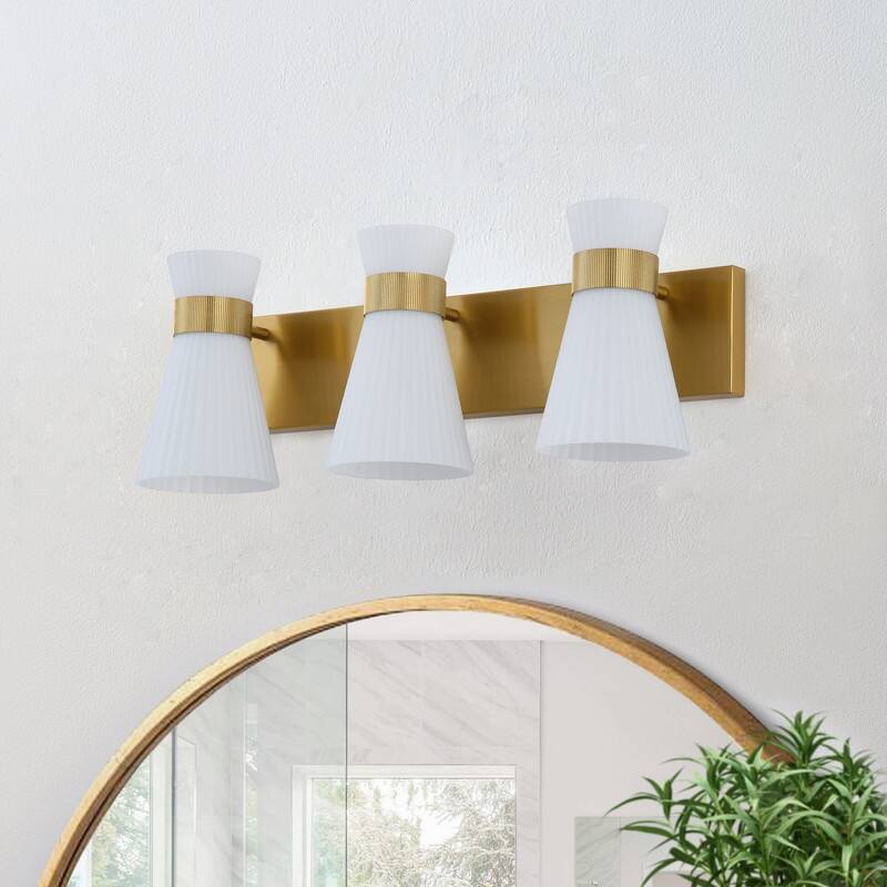 3 Light Gold Vanity Wall Sconce with White Glass Shades Modern Bathroom Lighting Fixture for Mirror and Dressing Area