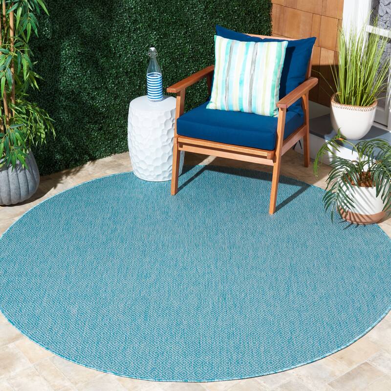 SAFAVIEH Courtyard Lumturie Indoor/Outdoor Waterproof Patio Rug - 4' Round - Aqua/Aqua