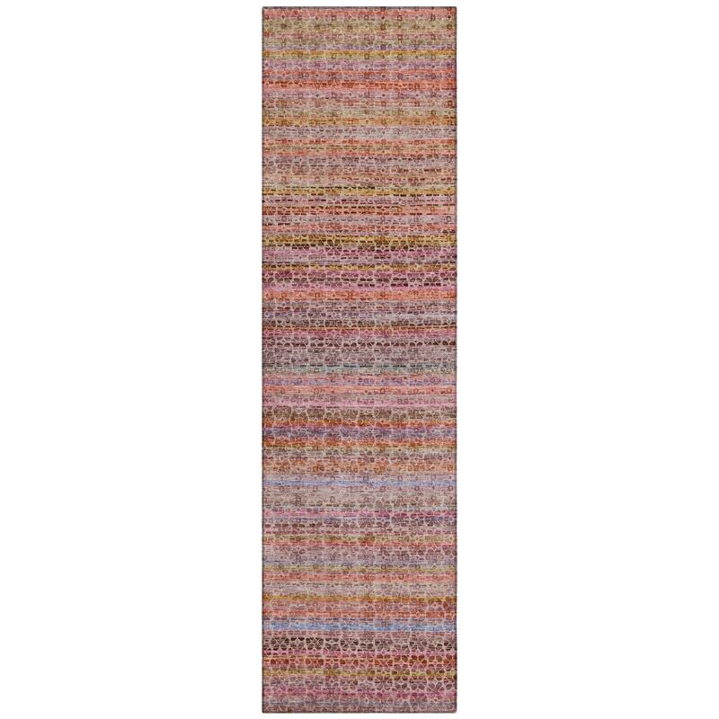 Machine Washable Indoor/Outdoor Transitional Striped Chantille Rug