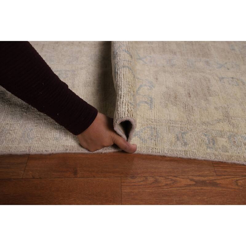 Vegetable Dye Oushak Turkish Rug Handmade Beige Wool Carpet - 8'0"x 9'11"