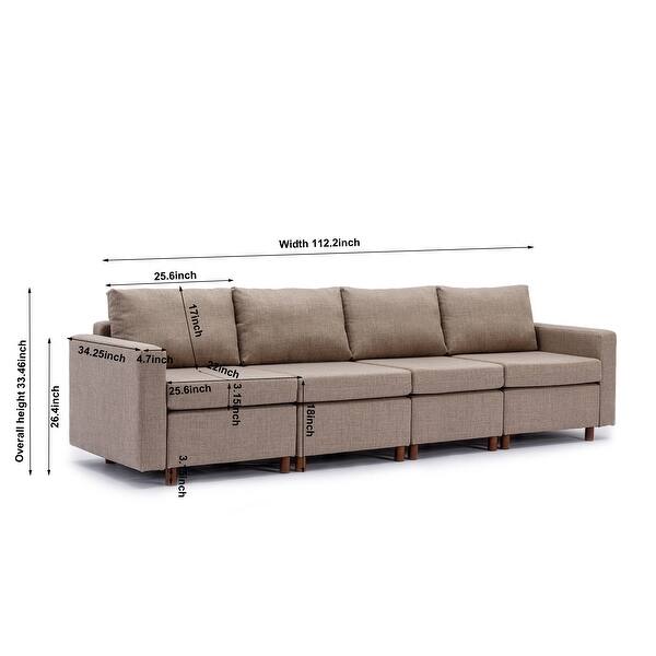 L-Shape Module Sectional Sofa 4 Seat Linen Fabric Couch Chaise ...