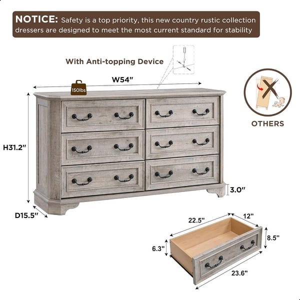 dimension image slide 17 of 19, Farmhouse Drawers Dresser, Wood Chest of Drawers, Dressers Organizer