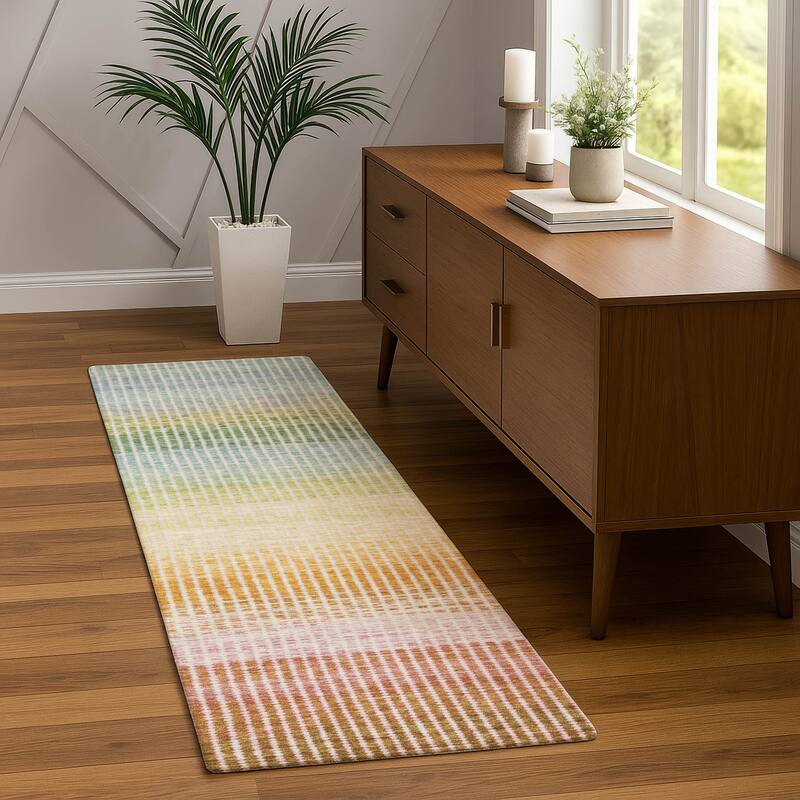 Machine Washable Indoor/ Outdoor Contemporary Stripes Chantille Rug