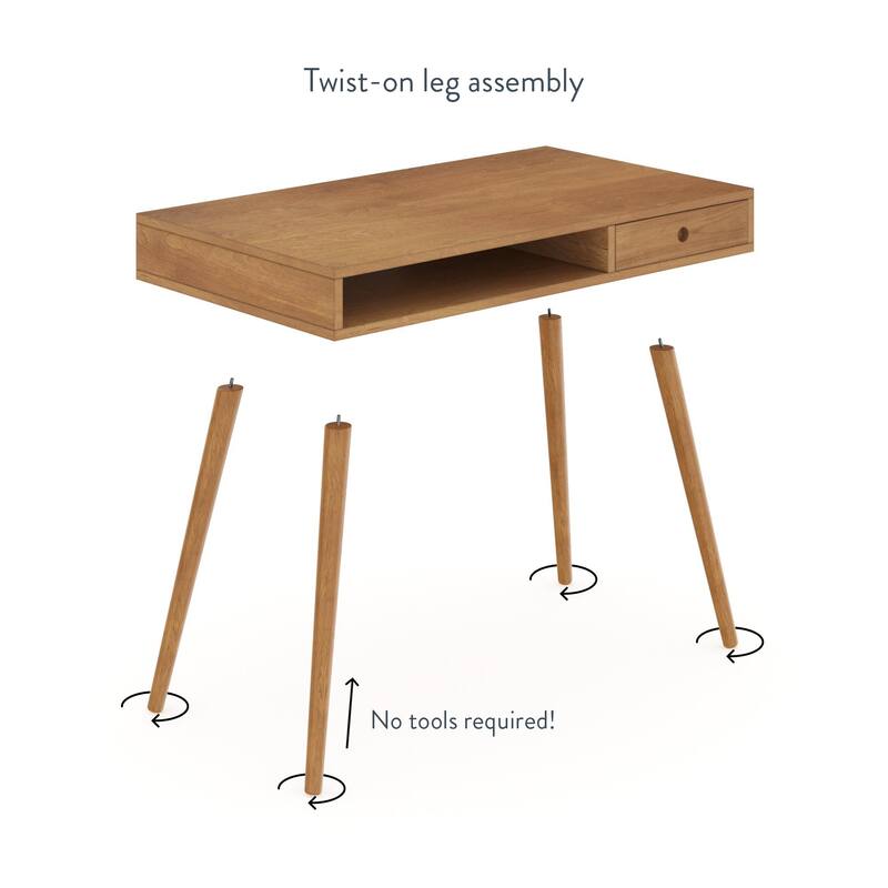 Nathan James Parker Walnut Desk with Open Storage and Small Drawer