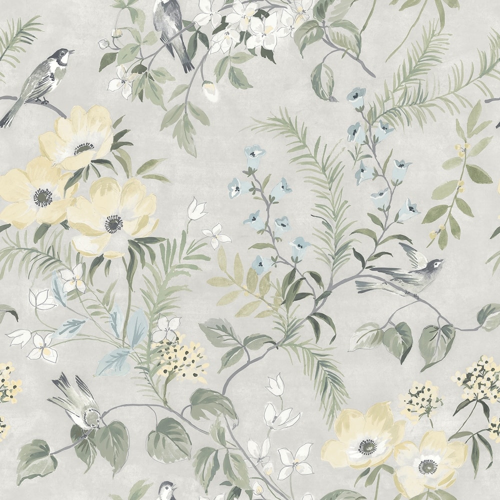 Flowers Glasgow Frederique Grey Bloom 33 ft L X 20.5 in W Wallpaper.