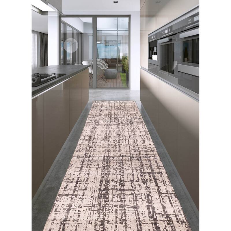 ECARPETGALLERY Hand-knotted Legacy Beige, Charcoal Silk, Wool Rug - 2'6 x 10'3