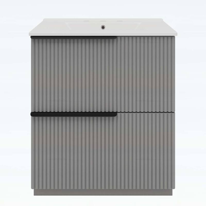 30 Inch Freestanding Bathroom Vanity with Ceramic Sink,Full-Extension Drawers,and Fluted Design