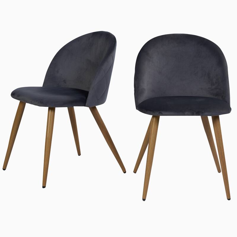 HomeRoots Set of Two Charcoal and Brown Upholstered Velvet Dining Side Chairs - 19.30 in. x 30.30 in. x 19.70 in.