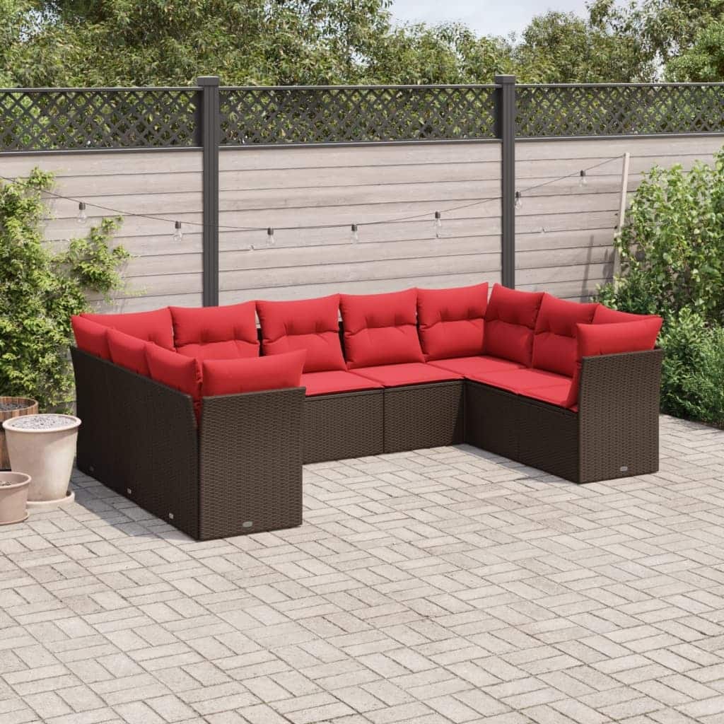vidaXL 9/10 Piece Patio Sofa Set with Cushions Black/Brown/Gray Poly Rattan - 21.7 x 24.4 x 27.2