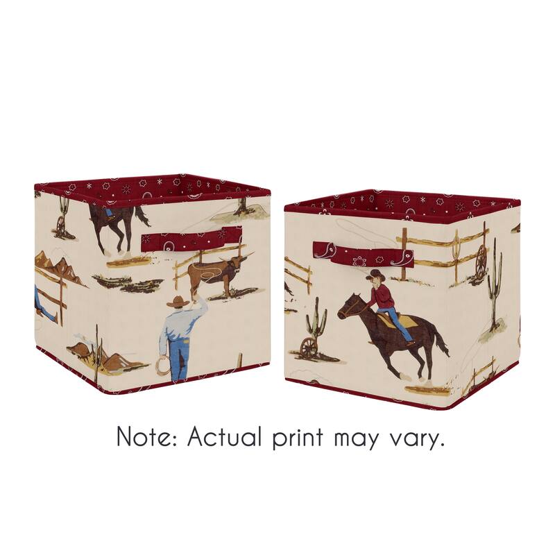 Sweet Jojo Designs Tan and Red Cowboy Wild West Collection Foldable Fabric Storage Cube Bins Boxes (Set of 2)