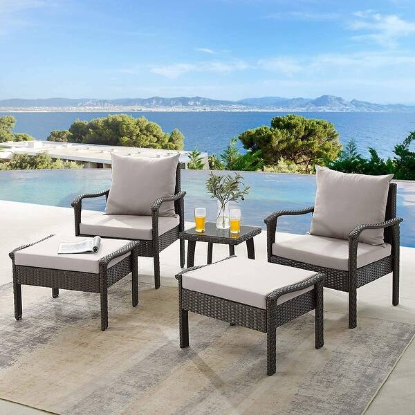 Shop 5 Pieces Outdoor Patio Furniture Set Sectional Rattan Sofa With Cushions And Tea Table All Weather Pe Wicker Conversation Set Overstock 32430902