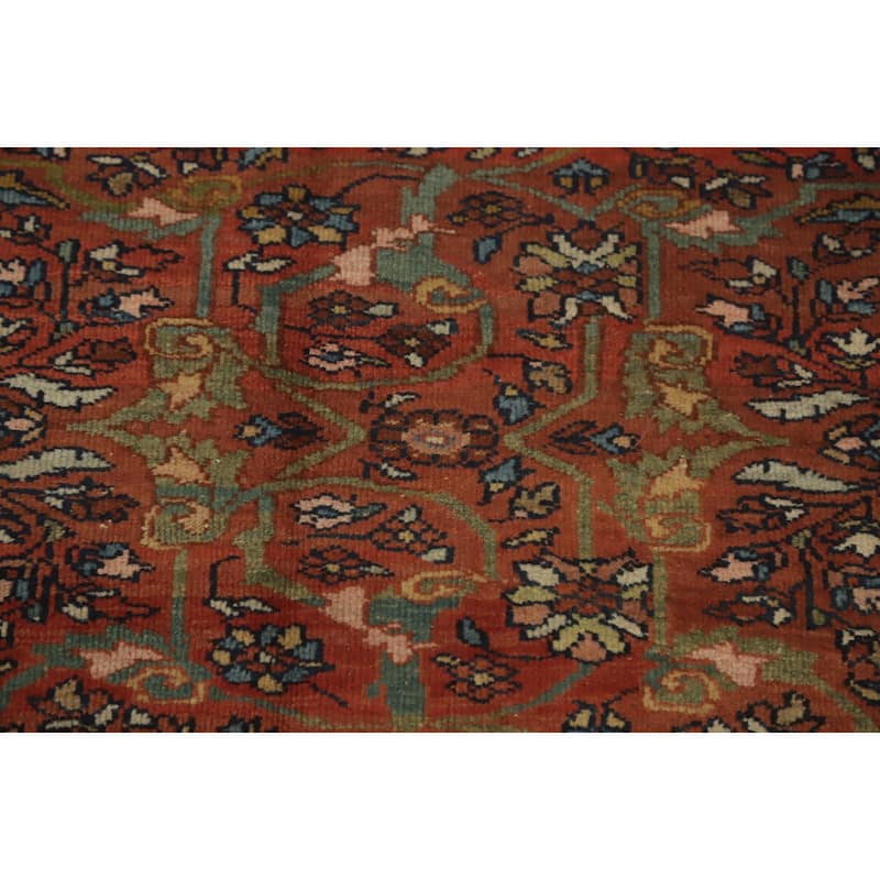 Hand Knotted Oriental 100% Wool Carpet Traditional Floral Oranges & Rust Sarouk Area Rug - 11' 9'' X 8' 9''