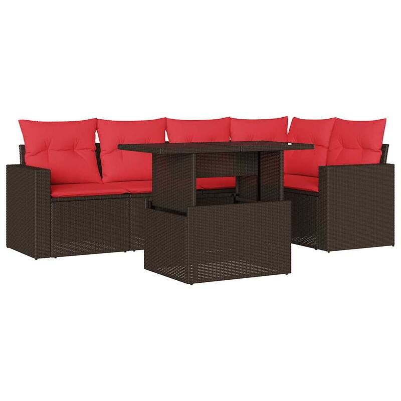 vidaXL 6 Piece Patio Sofa Set with Cushions Black/Brown/Gray Poly Rattan