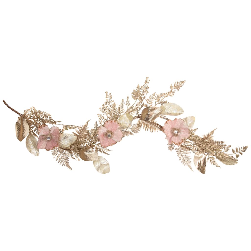 Poppy and Fern Artificial Christmas Garland - 5' x 10" - Champagne Gold and Pink - 5' x 10"