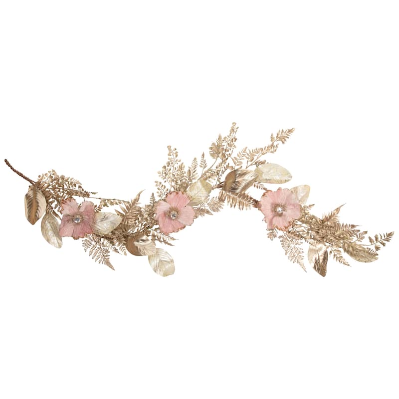 Poppy and Fern Artificial Christmas Garland - 5' x 10" - Champagne Gold and Pink - 5' x 10"