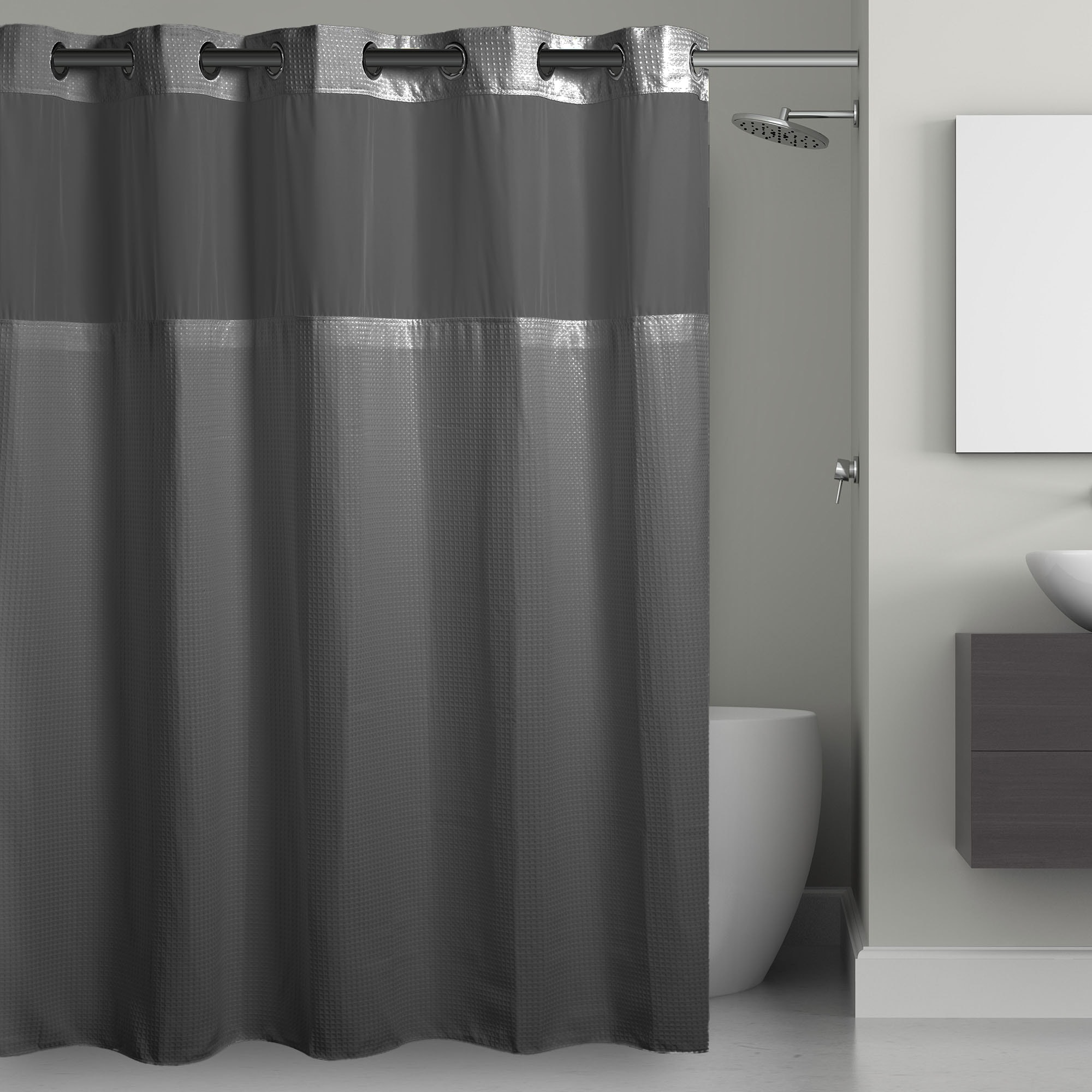 Hookless Waffle 3-in-1 Shower Curtain with Sheer Top Window, Flex-on Rings  & Fabric Liner - On Sale - Bed Bath & Beyond - 38205359