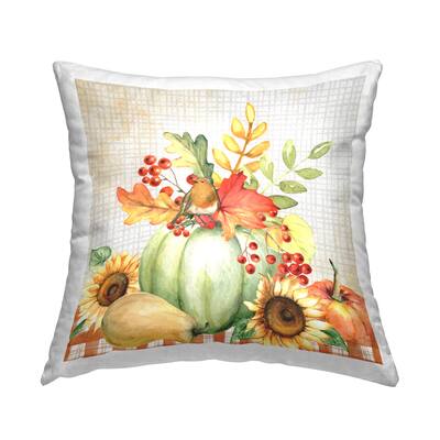 Stupell Industries Autumnal Gourds Bird Perched Printed Throw Pillow Design by ND Art