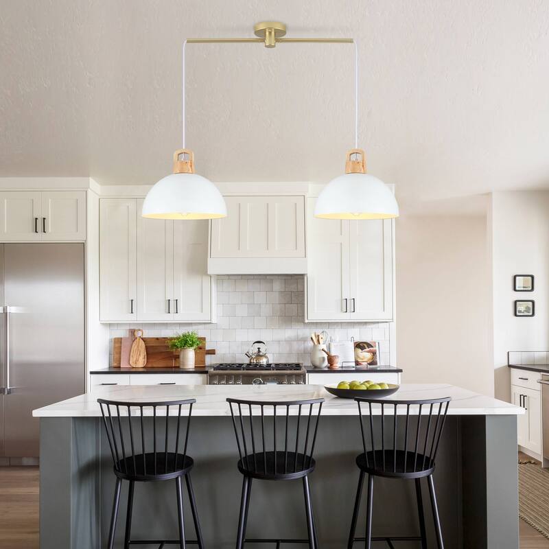 2-Light Metal Dome Hanging Foyer Pendant Light Island Chandelier for Dining Room