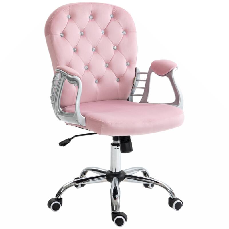 Velvet Home Office Chair, Button Tufted Desk Chair with Padded Armrests, Adjustable Height and Swivel Wheels, Pink - Pink