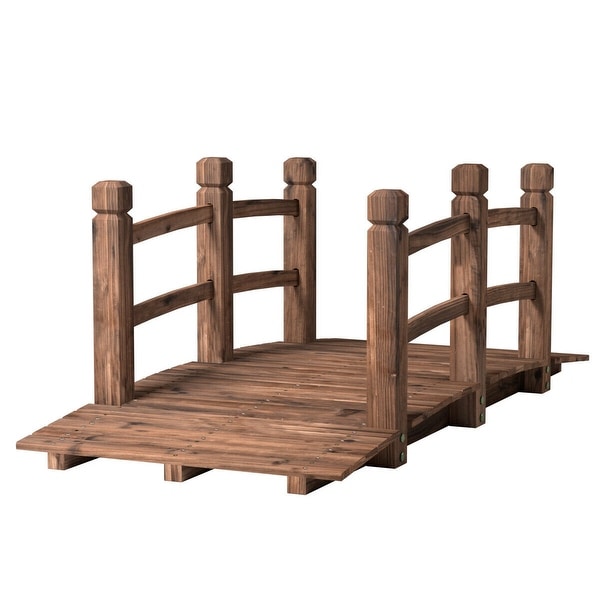 Costway 5' Wooden Bridge Stained Finish Decorative Solid Wood Garden